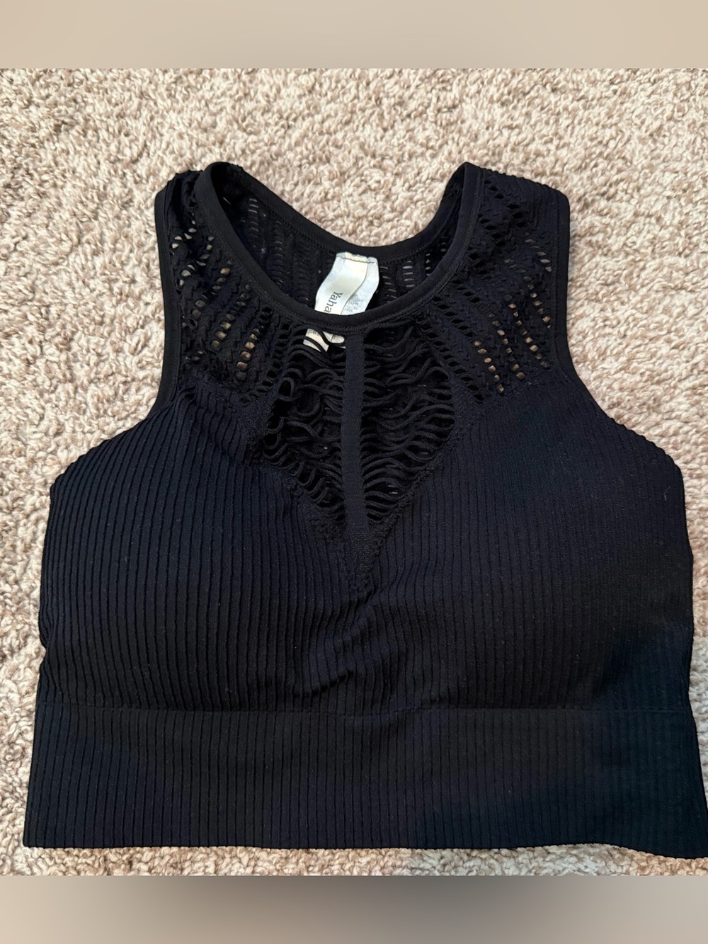 Yahada Black Ribbed Crochet Front and back Bra